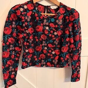 New Lovers + Friends Floral Embroidered Blouse Women’s XXS Boho
